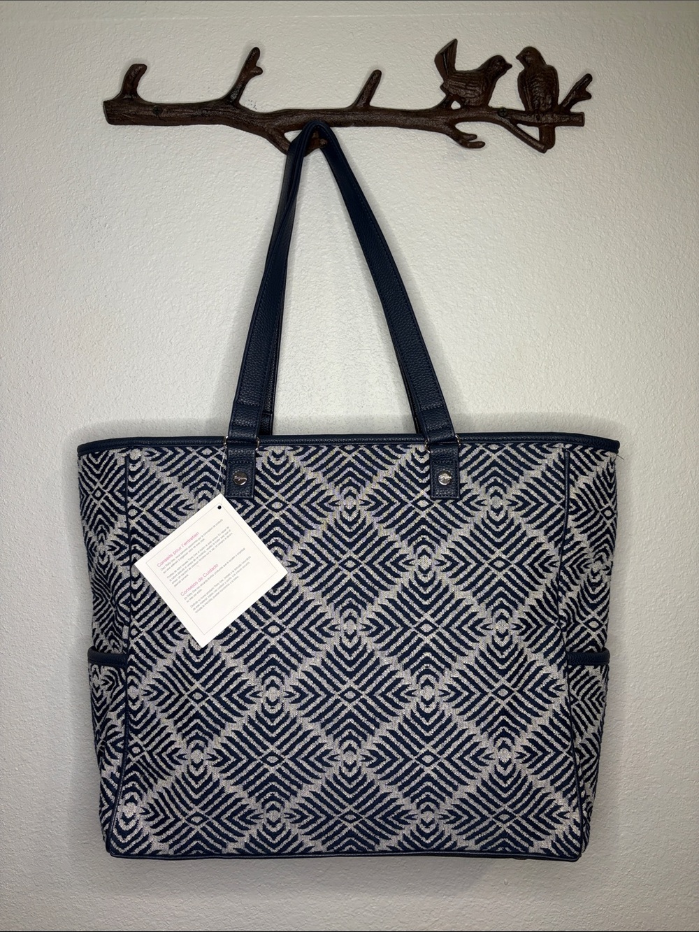 NWT Thirty-One ‘Cindy’ Diamond Weave textured tote bag navy blue